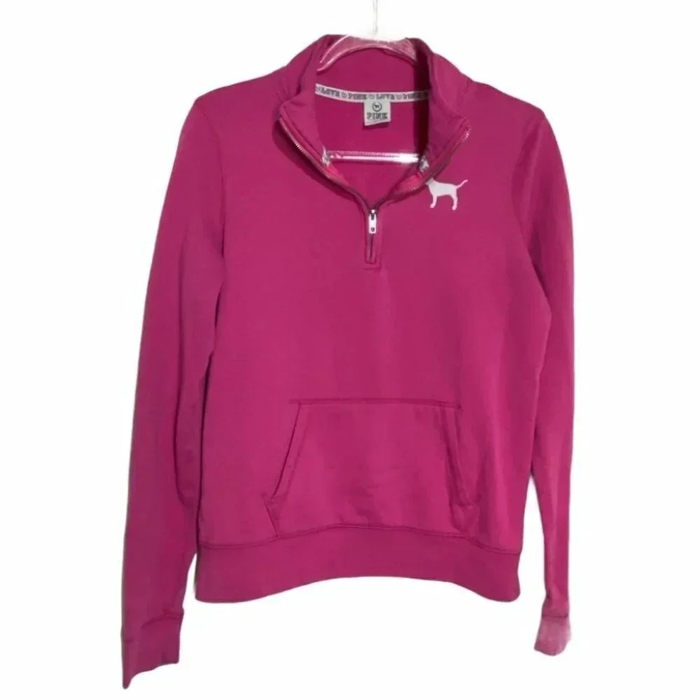 PINK Victoria's Secret Quarter Zip Pullover S Pink Love Pink Graphic Pullover‎